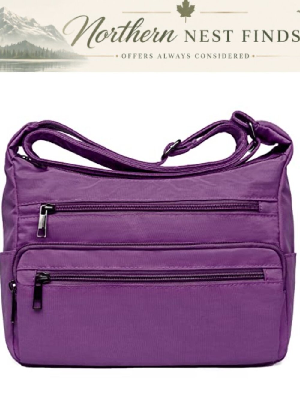 Nylon Crossbody Bag Water Resistant Multi Pocket Anti Theft Shoulder Bag